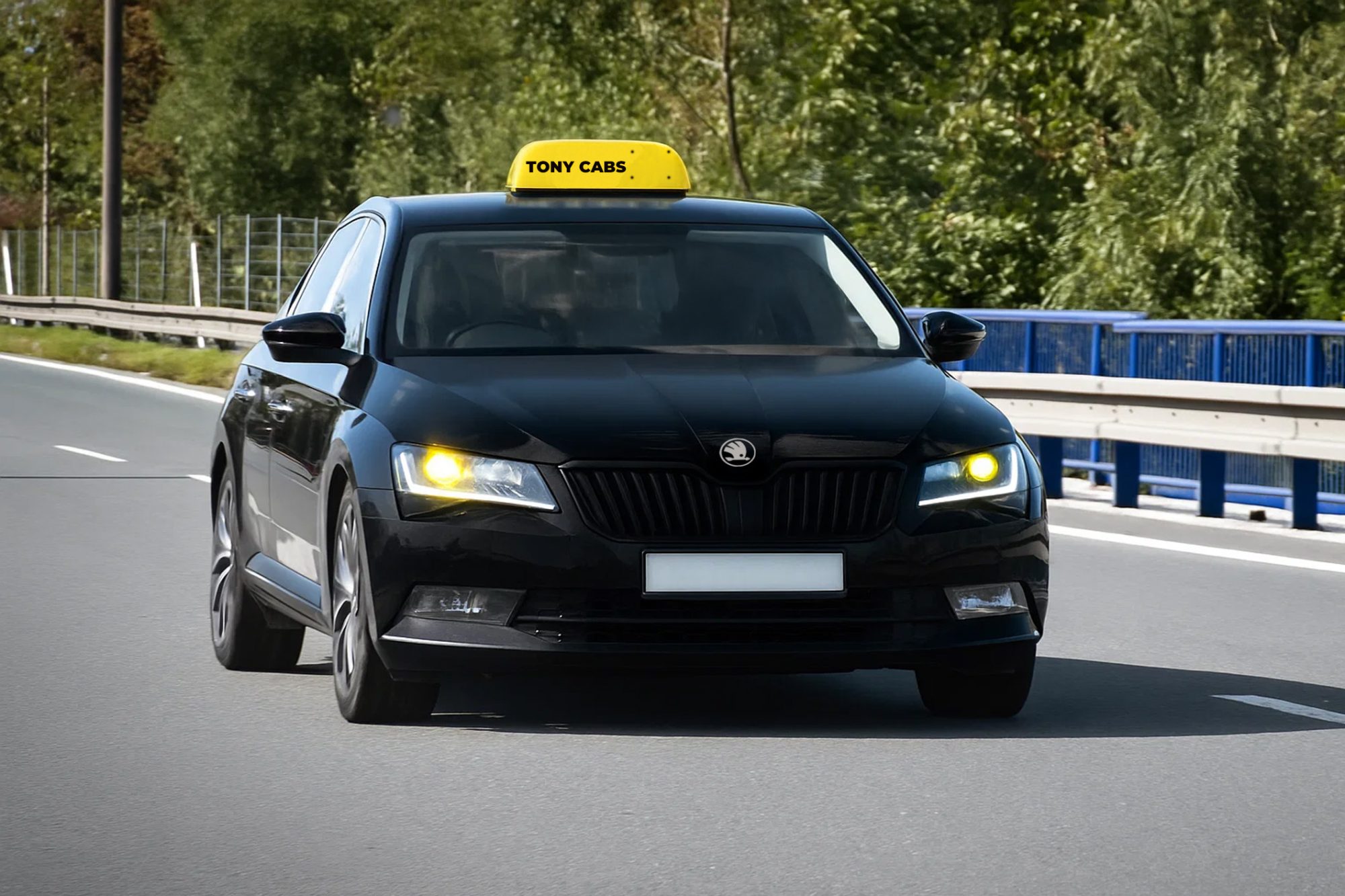Black Skoda Superb Taxi Tony Cabs - Airport Transfers